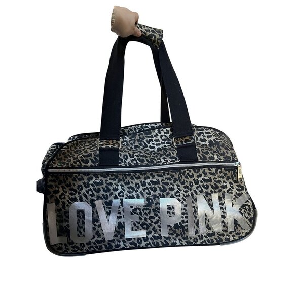 Victorias Secret PINK Leopard Print Rolling Suitcase Adjustable Handle - Picture 1 of 12